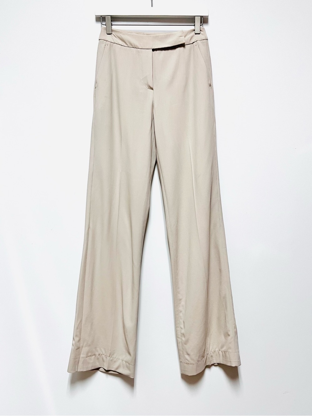 Max Mara Virgin Wool Tailored Trousers Taupe Straight Leg Made Italy US 4 - Picture 2 of 13